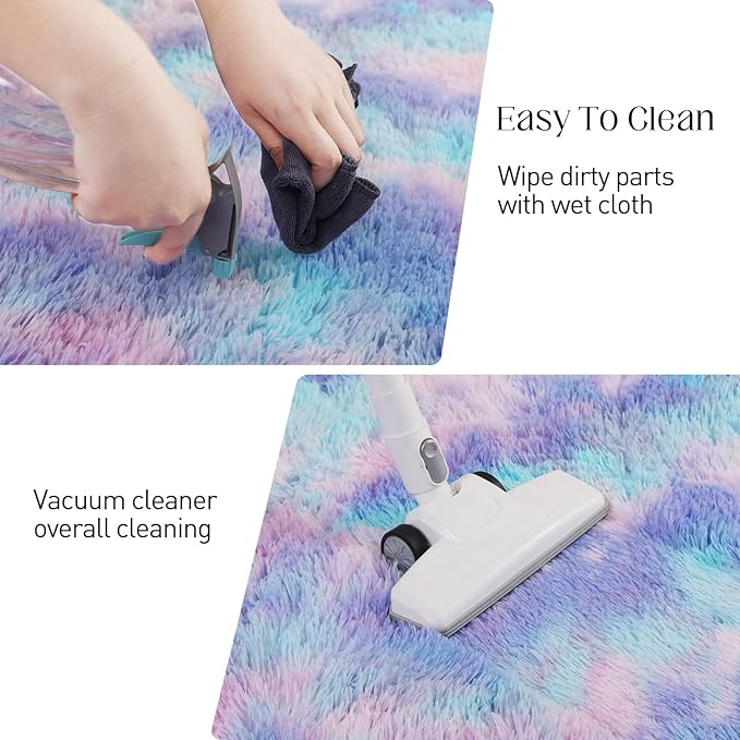 Rainbow Rug for Girls Room, 4x6 Fluffy Area Rugs for Bedroom, Colorful Kids Rug Cute Anti-Skid Indoor Carpet for Nursery, Living Room, Playroom, Home Decor
