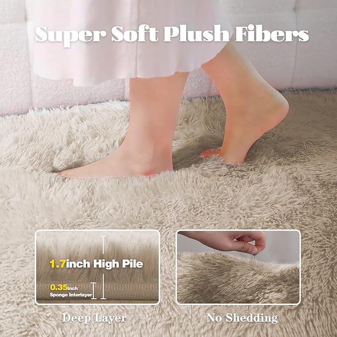 2x6 Runner Rug for Bedroom: Fluffy Shag Soft Washable Rugs Small Fuzzy Plush Indoor Carpet for Hallway Bedside Dorm Kids Girls Boys Room (Camel, 2'x6')