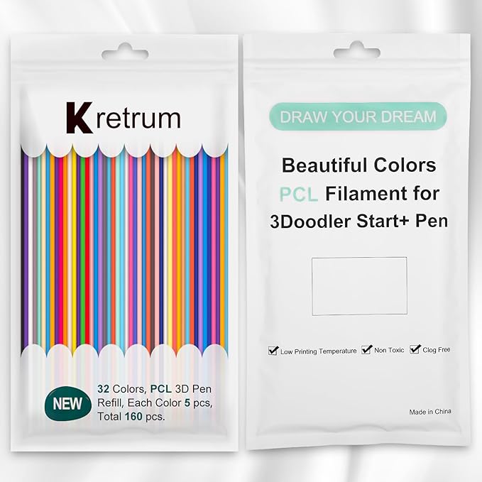 32 Colors 3D Doodler Pen Refills Packs for 3Doodler Start+ 3D Pen Low Printing Temperature PCL Filament 3D Doodler Refills Each Color 15.2 cm x 5 pcs Total 160 pcs Only Fit for 3Doodler Start+
