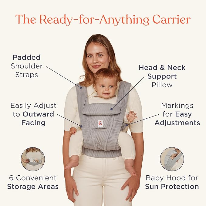 Ergobaby Omni Deluxe Baby Carrier Newborn to Toddler - Breathable Baby Carriers for Summer - All-Position Carrier with Enhanced Lumbar Support & Airflow (7-45 Pounds), Natural Linen