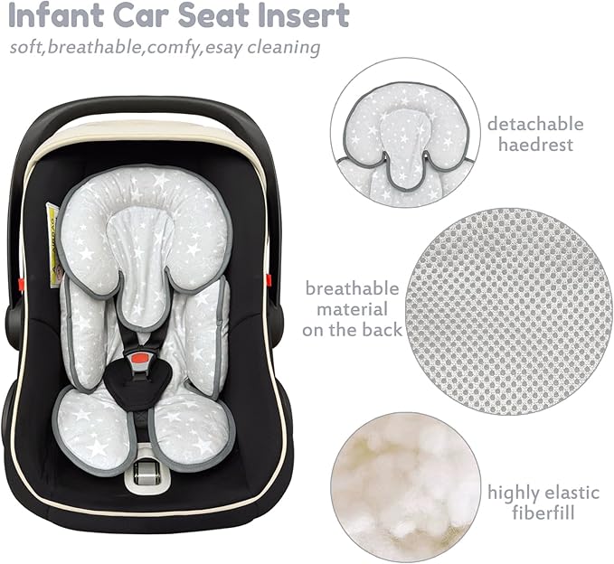 Infant Car Seat Insert, 2 in 1 Reversible Baby Car Seat Head & Body Support Cushion Pillow for Newborn,Soft Newborn Carseat Head Support Pad for Carseats, Strollers, Swings, Bouncers