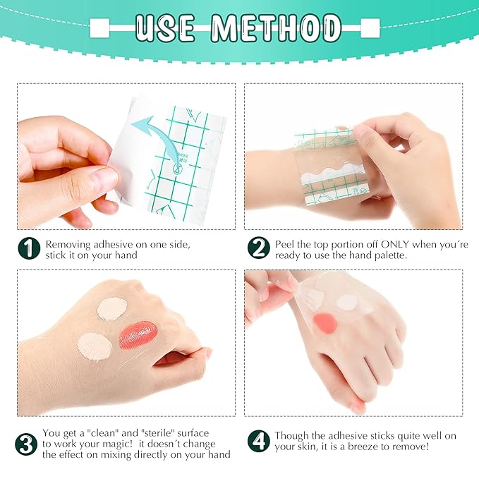 150 Pieces Makeup Hand Palette Single Use Makeup Hand Palette Disposable Adhesive Makeup Mixing Tray Cosmetic Makeup Palette Transparent Waterproof Makeup Tape for Makeup Artist