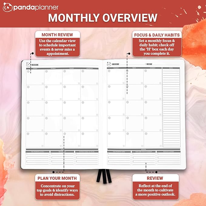 Panda Planner Pro 2025-2026 – Daily, Weekly & Monthly Planner for Productivity – Large 8.5x11 Undated Day Planner, Goal Planner, Project Organizer & Habit Tracker Notebook – Orange