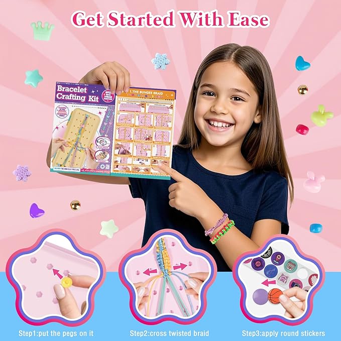 Friendship Bracelet Making Kit with Storage Box,DIY String Bracelet Arts and Craft for Girls Aged 8-12,Kids' Travel Activity Toy Set,Easter Birthday Gifts for Ages 6 7 8 9 10 11 12 Year Old Red