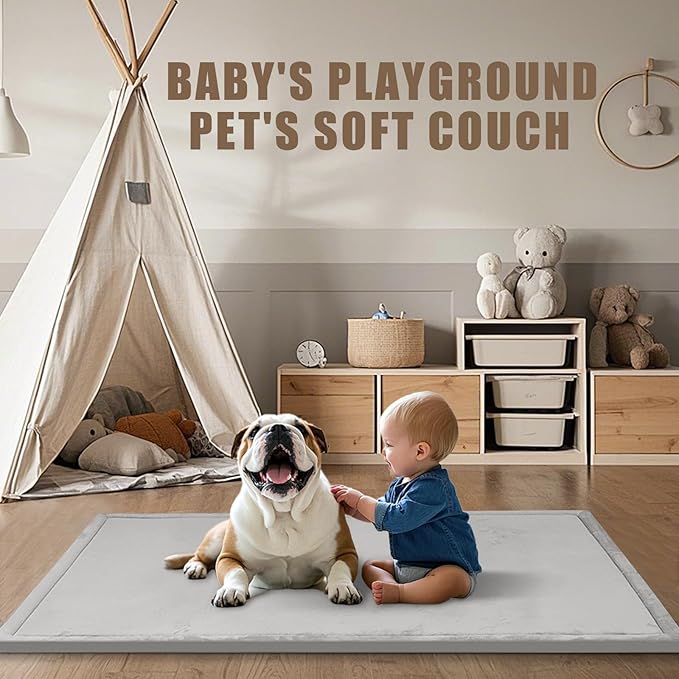 Thick Play Mat for Baby, 50 X 50x 1.3" Memory Foam Playpen Mat,Ultra Soft Tummy Time Mat with Non-Slip Backing, Baby Crawling Mat Child Nursery Rug for Infant, Toddlers, Kids (Light Gray)
