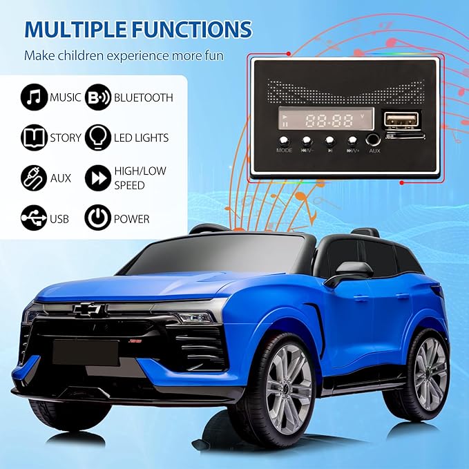 Jojoka Baby Car 24V 2-Seater SUV Licensed Chevrolet Blazer Ride On Toy w/Parent Remote Control,4xSpring Suspension, Wireless Music, Electric Vehicle Car for Kids Ages 3-8,Blue
