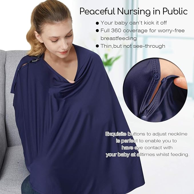 Nursing Cover & Baby Nursing Poncho,Multi Use Breastfeeding Cover for CarSeat Canopy, High Seat Cover, Stroller Cover, Shopping Cart Cover,Nursing Scarf for Boy and Girl by Kefee Kol (Blue)