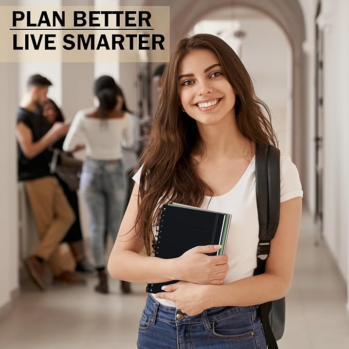 Undated Monthly and Weekly Planner - 12 Month Calendar Planner Notebook with Week Days - Hardcover Undated Planners Blank Agenda Book - A5 Black