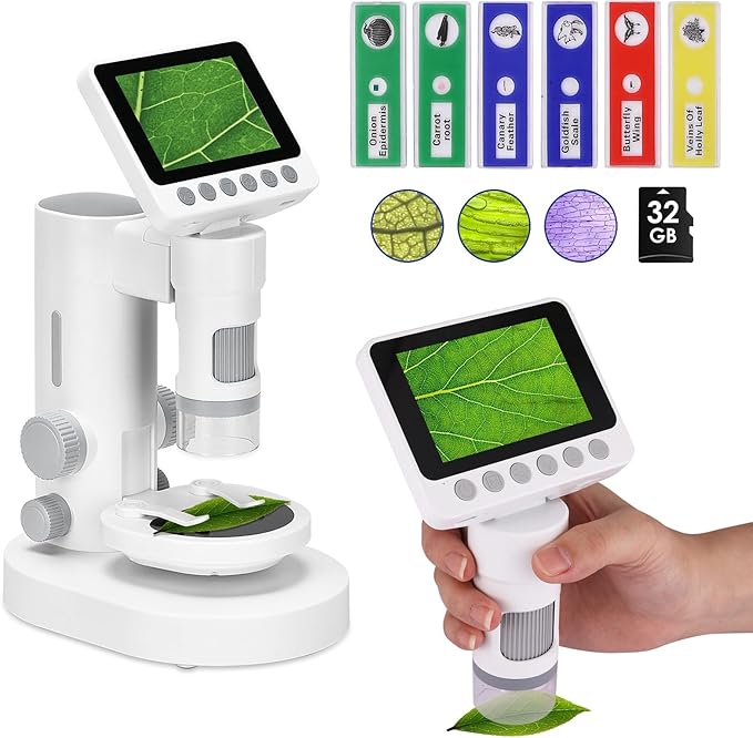 OOZSTARMicroscope for Kids, Up to 1000 X Magnification, 3.5-inch Foldable Screen, Handheld Pocket Microscope for Kids,Science Education Kits for 8-12 Year olds