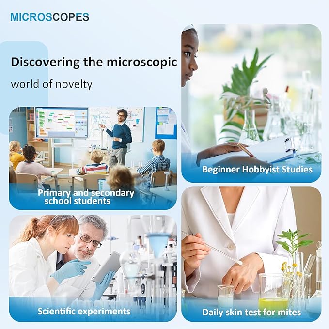 Microscope 40X-2500X Magnification with 4.3-inch Display, Wide-Angle 10X and 25X eyepieces, and Built-in 5-megapixel Camera for School Labs, Animal Husbandry (White)