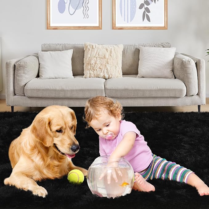 4x6 Black Rug, Area Rugs for Living Room, Soft Plush Area Rugs for Bedroom, Non-Slip Indoor Carpet for Nursery, Study Room, Playroom, Home Decor