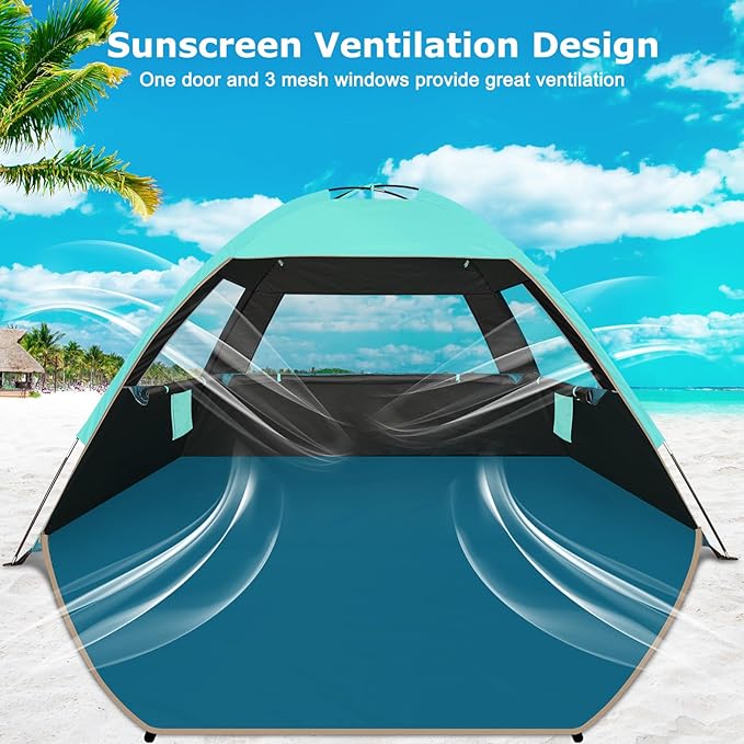 COMMOUDS Beach Tent Sun Shade for 3/4-5/6-7/8-10 Person, UPF 50+ Beach Sun Shelter Canopy Tent, Lightweight, Easy Set Up and Carry