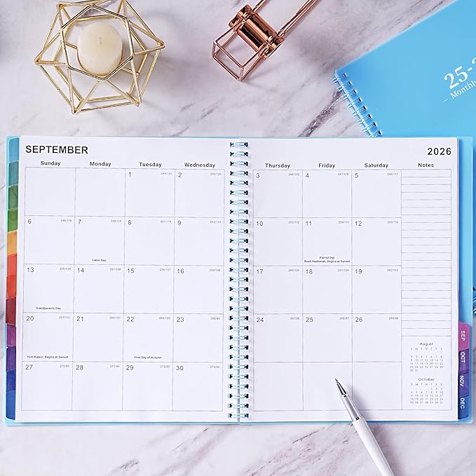 Monthly Planner 2025-2026 - JUL 2025 - DEC 2026 Planner/Calendar, 18 Monthly, with Colorful Tabs, Planner for Daily Organizing - Waterproof Cover (8" x10", Notes Pages, Light Blue)