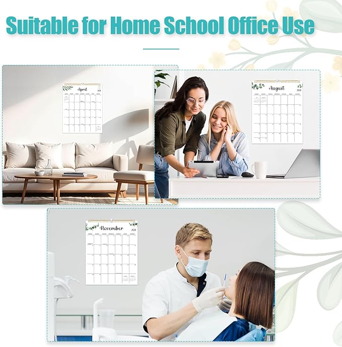 Wall Calendar 2026-2027, 18 Month Calendar from January 2026 to June 2027 14.5" x 11.8" Large Desk Calendar with Twin-Wire Binding for Home Office Planning Personal Organisers, Green Leaf