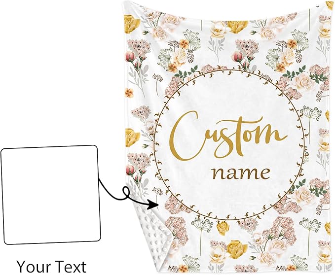 Personalized Baby Crib Bedding Set for Girls, Flower Design Custom Name Baby Crib Sets 5-Pcs, Toddler Double Layer Blanket Fitted Sheets Changing Pad Cover Rug Wall Art Set, Charming Nursery Decor