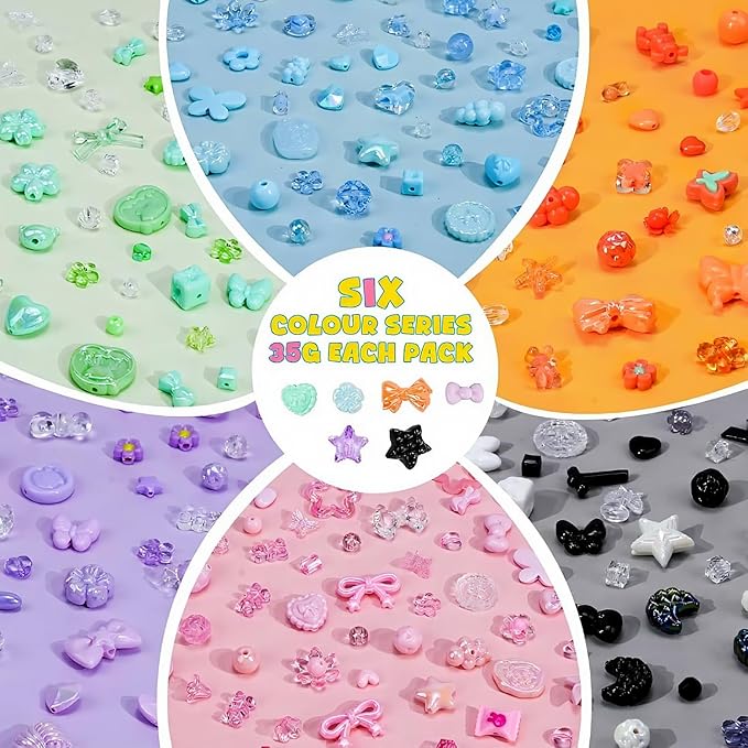 Sunlode Acrylic Beads for Bracelet Making, Assorted 6 Colors Cute Beads, Flower Bow Candy Bear Kawaii Bracelet Charms for Jewelry Making, Necklace Keychains Phone Charms DIY Crafts Gifts for Girls