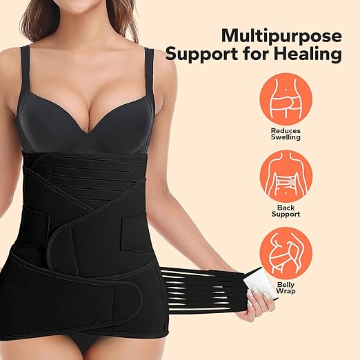 3 in 1 Postpartum Belly Band (Black), Post Partum Waist Binder, Posture Correction Abdominal Binder, Belly Band Postpartum Belly Wrap, Postpartum Belly Wrap (For waistline 33"-41", XL)