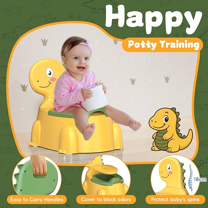 Potty Training Toilet Toddler Potty Chair Kids Boys Girls Dinosaur Animal Comfortable Potties Training Seat for Childrens Ages 1-3 Portable Baby Toilets with Lid Back Easy to Clean Potty Trainer