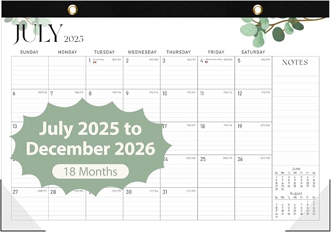 Desk Calendar 2025-2026, 18 Months (July 2025 to December 2026) - Large Size 17" x 12" Desktop/Wall Monthly Calendar with To Do List, Personal Desk Calendar Planner for Home, School, Office - Leaf
