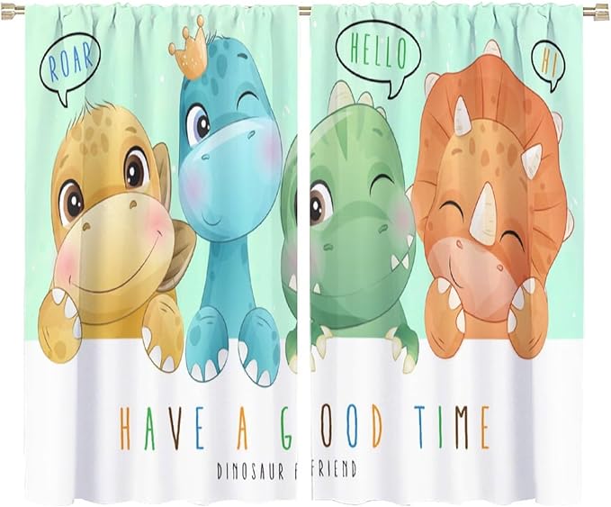 Kids Dinosaur Curtains for Boys Girls Bedroom Decor Cartoon Dino Colorful Cute Funny Animal Printed Blackout Rod Pocket Window Drapes for Baby Nursery Playroom Living Room W36xL63in 2 Panels