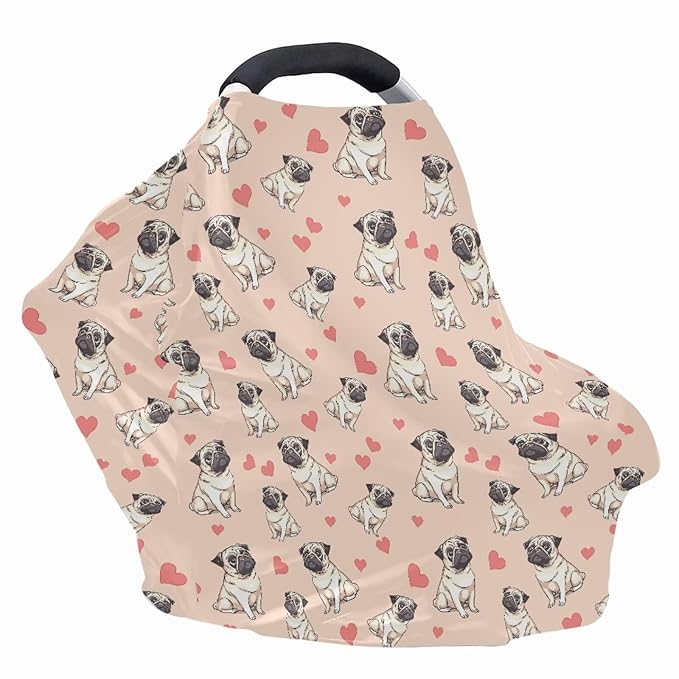 Binienty Cute Bulldog Print Baby Car Seat Canopy Cover Multi Use Nursing Cover for Newborn Boys Girls Soft Breathable Newborn Carrier/Stroller/Shopping Car