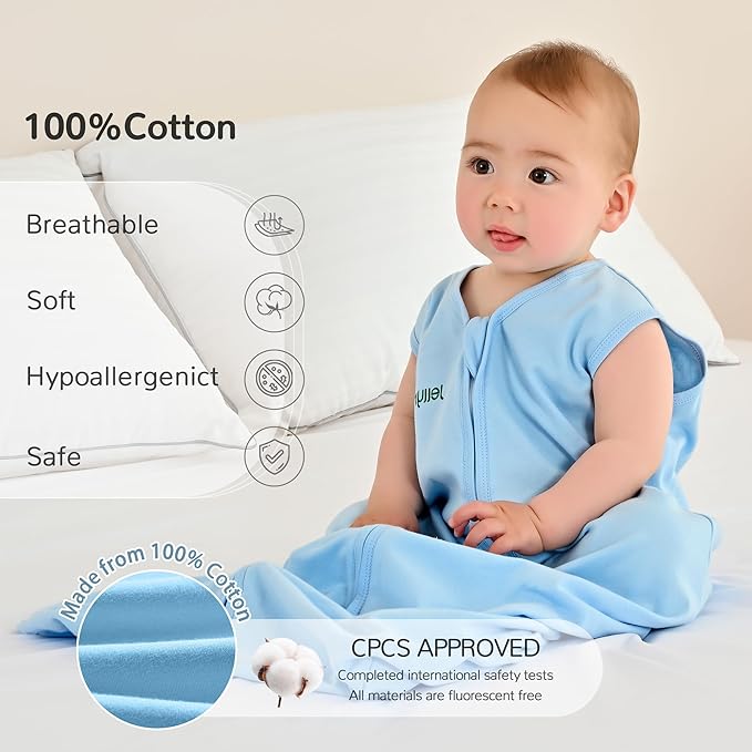 JELLYMONI Baby Sleep Sack 18-24 Months 100% Cotton Wearable Blanket, 0.5 TOG Soft Lightweight Toddler Sleeping Sack 3 Pack 2-Way Zipper Newborn Sleep Sacks