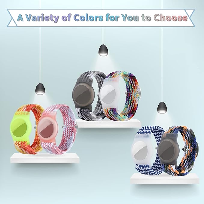 4 Pack Kids Bracelet Compatible with AirTag, GPS Kid Tracker Holder Braided Wristband for Apple Air Tag, Nylon Adjustable Anti Lost Airtag Watch Band for Kids Children Elders (Mixed Color)