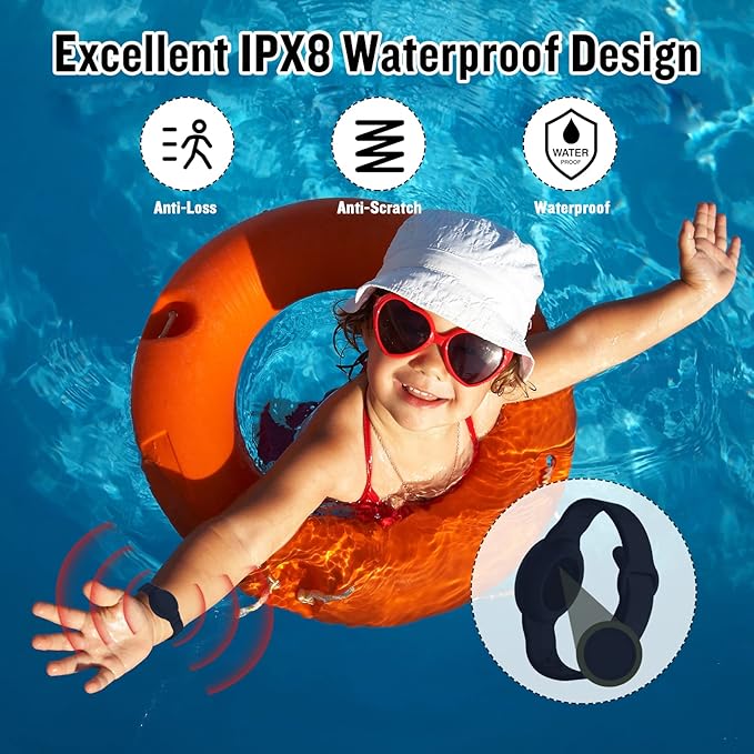 2 Pack Waterproof AirTag Bracelet for Kids, Hidden Silicone Wristband for AirTag, GPS Tracker Case for Air Tag Holder Strap Band for Child Toddler, Secure Anti-Loss Protection(Black Navy Blue)