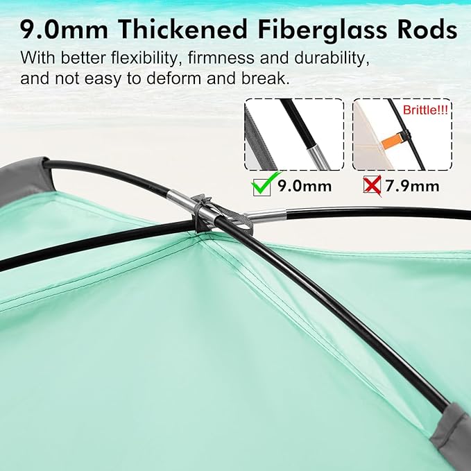 WhiteFang Beach Tent Anti-UV Portable Sun Shade Shelter for 3/4/6/8 Person, Extendable Floor with 3 Ventilating Mesh Windows Plus Carrying Bag, Stakes and Guy Lines