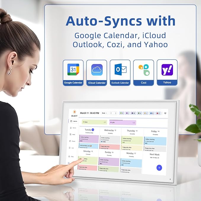 21.5 Inch Digital Calendar, Electronic Chore Chart, Smart Weekly and Monthly Planner 1920 * 1080P IPS Touchscreen Wall and Desk Calendar for Family Schedules, White