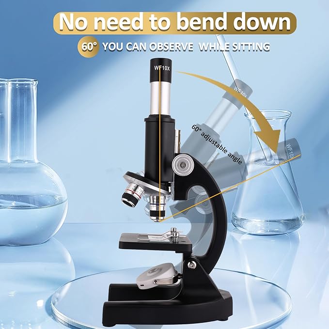 Microscope 40X-2500X Magnification with 4.3-inch Display, Wide-Angle 10X and 25X eyepieces, and Built-in 5-megapixel Camera for School Labs, Animal Husbandry (Black)