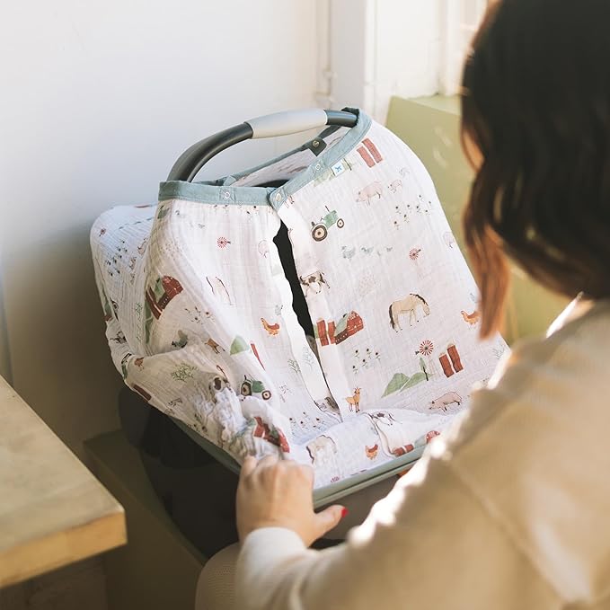 Little Unicorn Breathable Car Seat Canopy | Magnetic Closure Cover & Universal Fit | Protection & Privacy for Baby (Farmyard)