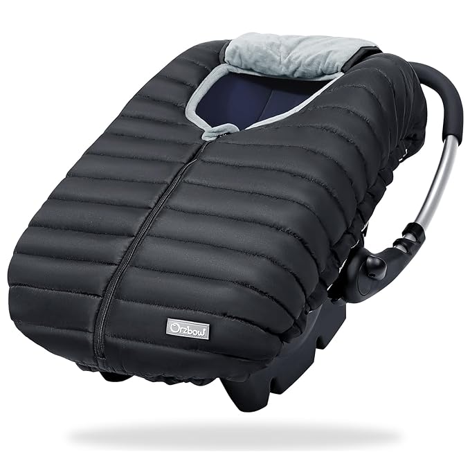 Orzbow Winter Carseat Cover for Baby, Baby Car Seat Cover for Boys & Girls, Warm Infant Car Seat Covers for Cold Weather, Rain & Snow Repellent, Waterproof, Universal Fit, Newborn Essentials, Black