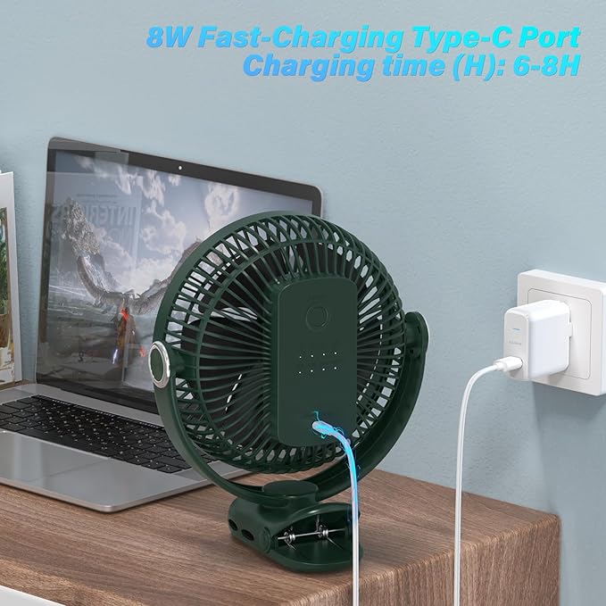 12000mAh Clip on Fan 30H Longest Runtime, 8in Portable Fan Rechargeable, Ultra Quiet with Heavy-Duty Clamp, USB Desk Fans for Golf Cart,Office Desk, Treadmill, Camping, Bedroom
