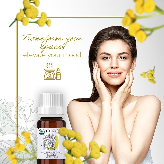 HBNO USDA Certified Organic Blue Tansy Essential Oil - 1/3 OZ (10 ml) Travel Size - Perfect for Aromatherapy, DIY, Candle Making, Soap Making, Diffusers - Blue Tansy Essential Oils