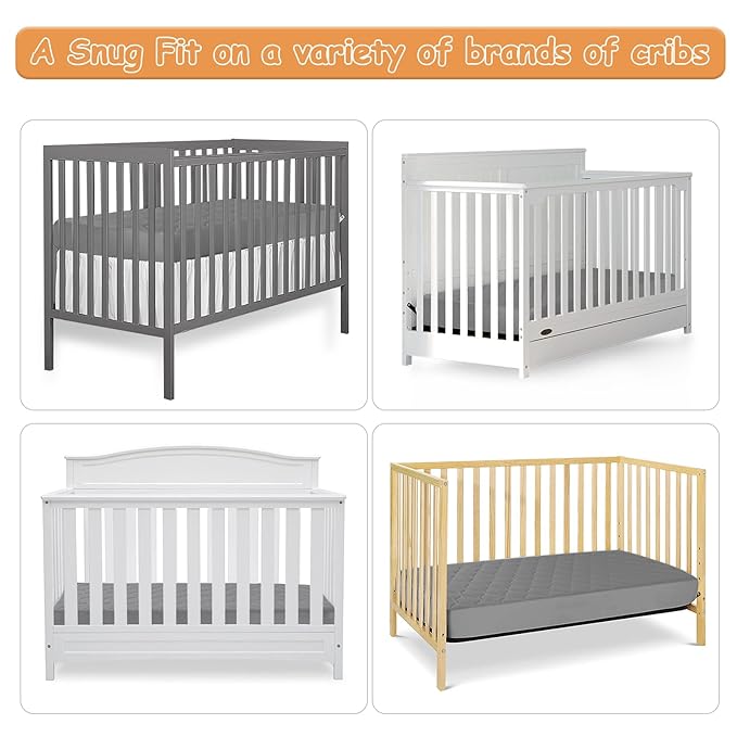 Yoofoss Waterproof Crib Mattress Protector, Quilted Crib Mattress Pad Cover Soft and Breathable, Machine Washable Toddler Mattress Protector for Standard Baby Crib Size 52''x28''