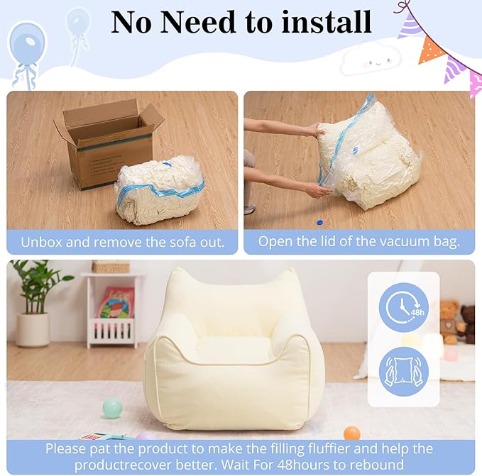 HOMMPA Bean Bag Chair for Kids Stuffed Toddler Bean Bag Sofa with Pocket Filler Cat Shaped Bean Bag Chair Boys and Girls Baby Lazy Floor Sofa Chair for Gaming Reading Playing Beige