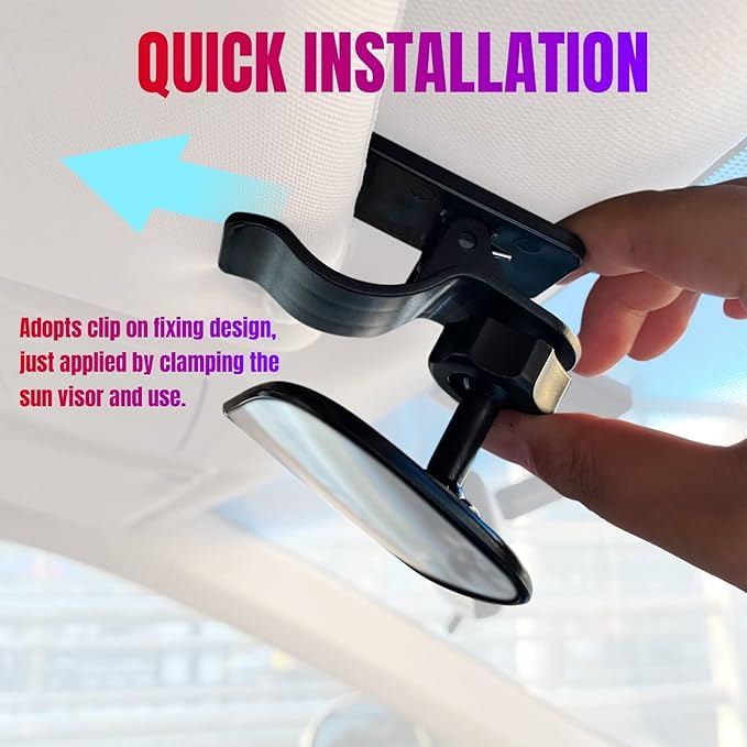 Car Interior Rearview Baby Mirror, Universal Wide Angle Convex Mirrors Clip On Mirror for Infant Toddler Child Backseat, 360° Freely Adjustable. (Black)