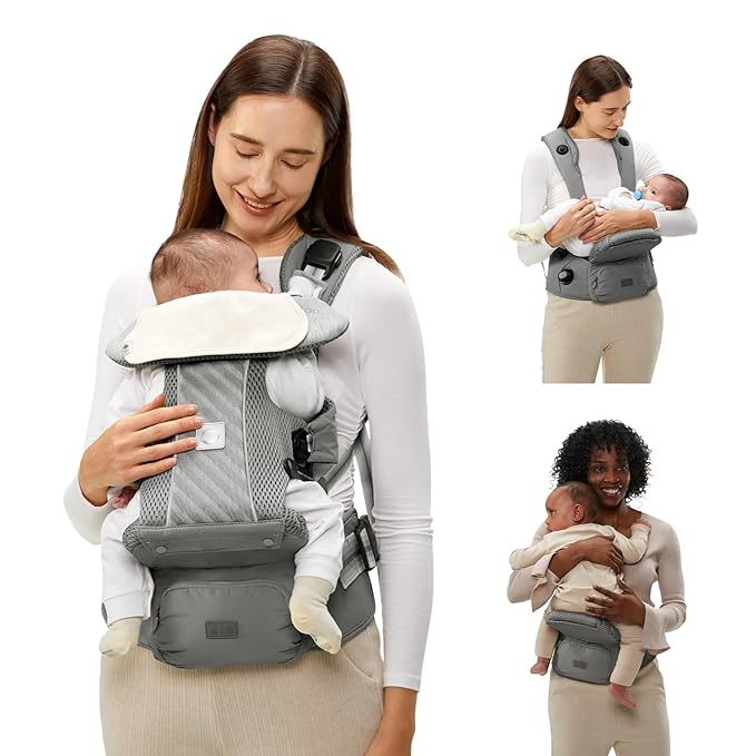Bc Babycare Hexa Effortless Baby Carrier with Hip Seat - Ergonomic Toddler Carrier (13.2-33 lbs), Adjustable Slide Lock & Knob, Hip-Healthy Design for Parent's Back Relief, Gray