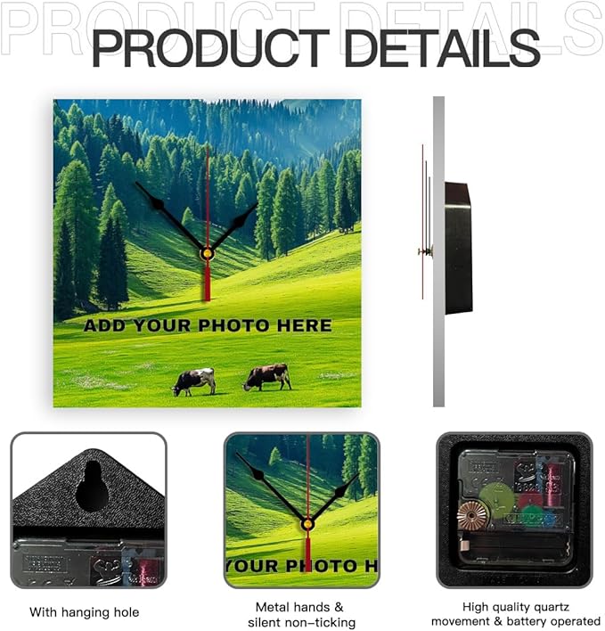 Generic Custom Wall Clock Personalized Wall Photo Customized Round Clock for Birthday Wedding Present Wedding Friend Family Lover, 12inch-30cm