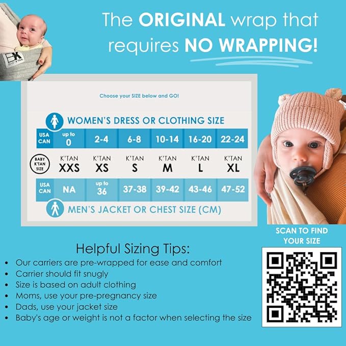 Active Yoga Baby K'tan Baby Carrier Wrap: #1 Easy Pre-Wrapped Baby Sling | Soft Yoga Fabric | UVA/UVB Infant Sun Protection | Breathable Quick Drying | Newborn to Toddler up to 35lb (See Size Chart)