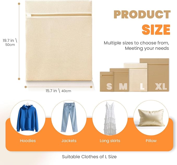 4Pcs Large Cotton Mesh Laundry Bags for Delicates,Breathable Mesh Garment Bag for Washing Machine,Travel Wash Bags with Zipper for Bras,Underwear,Socks,Clothes,Laundry Dorm Room Essentials(L)