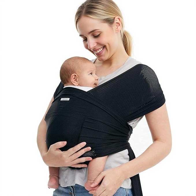 Momcozy Baby Carrier AirMesh - The Perfect Summer Water Sling for Newborns to Toddler 8-35 lbs - Cooling, Breathable and Lightweight Baby Wrap, Nice for Summer, Pool, Beach, Swimming, Black
