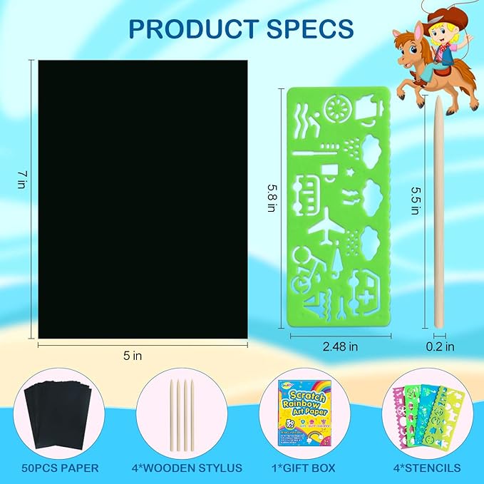 RMJOY Rainbow Scratch Paper Art for Kids: 60PCS Magic Arts Crafts Gifts Toys for Girls Boys Ages 4 5 6 7 8 9 Games Activities for Birthday Family Fathers Day Christmas Stocking Stuffers Easter(Boys)