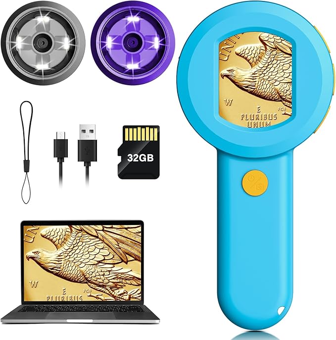 Microscope Magnifying Glass for Kids and Adults: 100X Portable Handheld Digital Microscope with Light - Pocket Jewelers Loupe with 2" Screen - USB Mini Coin Magnifier for Collector