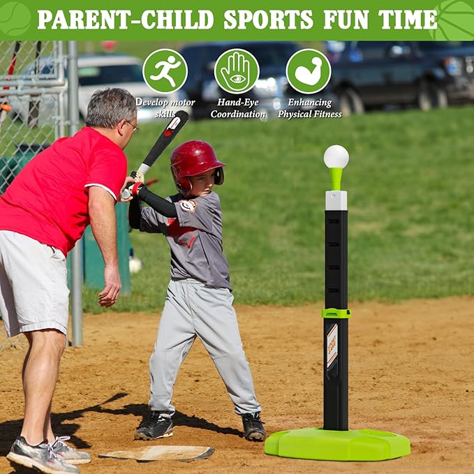 3 in 1 Toddler Basketball Hoop and Tee Ball Set for Boys: Kids Baseball Tee with Automatic Pitching Machine Adjustable Height Indoor and Outdoor Sports Toys Christmas Birthday Gifts for Boy Age 3-12