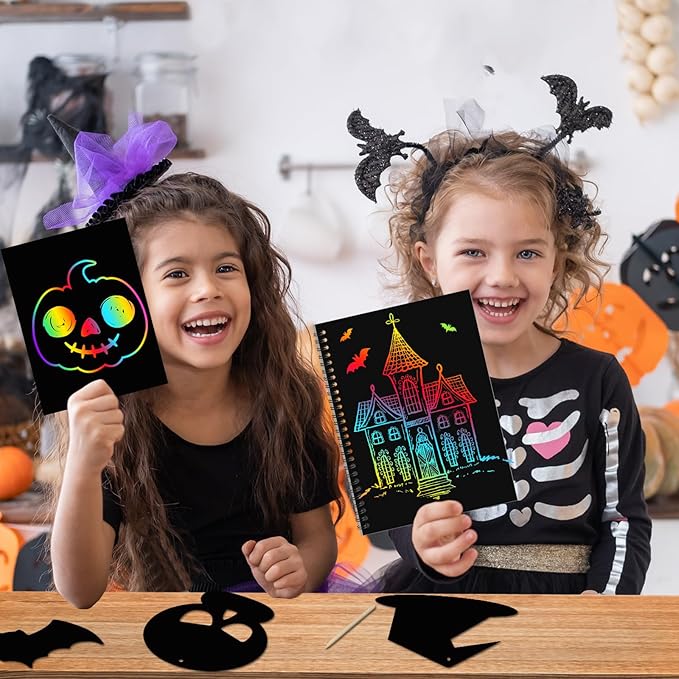 ZMLM Scratch Paper Art-Crafts Gift: 2 Pack Rainbow Notebooks Supplies Toys for 3 4 5 6 7 8 9 10 Years Old Girls and Boys Kids Halloween Birthday Party Games