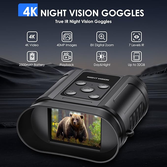 Night Vision Goggles,Compact Night Vision Binoculars,32GB Card Included, Photo/Video Capture,Outdoor Tools for Education, Wildlife Watching,Gifts for Boy, Gifts for Men, Gifts for Father (Black)