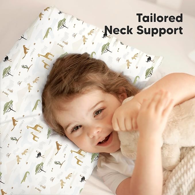 KeaBabies Toddler Pillow with Pillowcase, Jumbo 14X20 - Soft Organic Cotton Toddler Pillows for Sleeping - Machine Washable - Perfect for Travel, Toddler Bed Set (Grasslands)