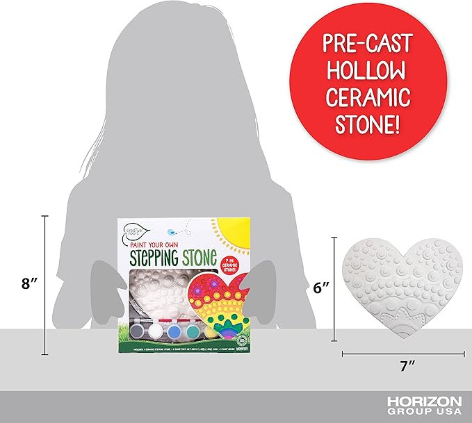 Creative Roots Mosaic Heart Stepping Stone, Includes 7-Inch Ceramic Stepping Stone & 6 Vibrant Paints, Mosaic Stepping Stone Kit, Paint Your Own, DIY Stepping Stone Kit for Kids Ages 8+